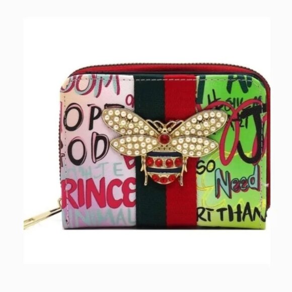 Handbags - Pearl Queen Bee Graffiti Zip Around Bi-fold Wallet